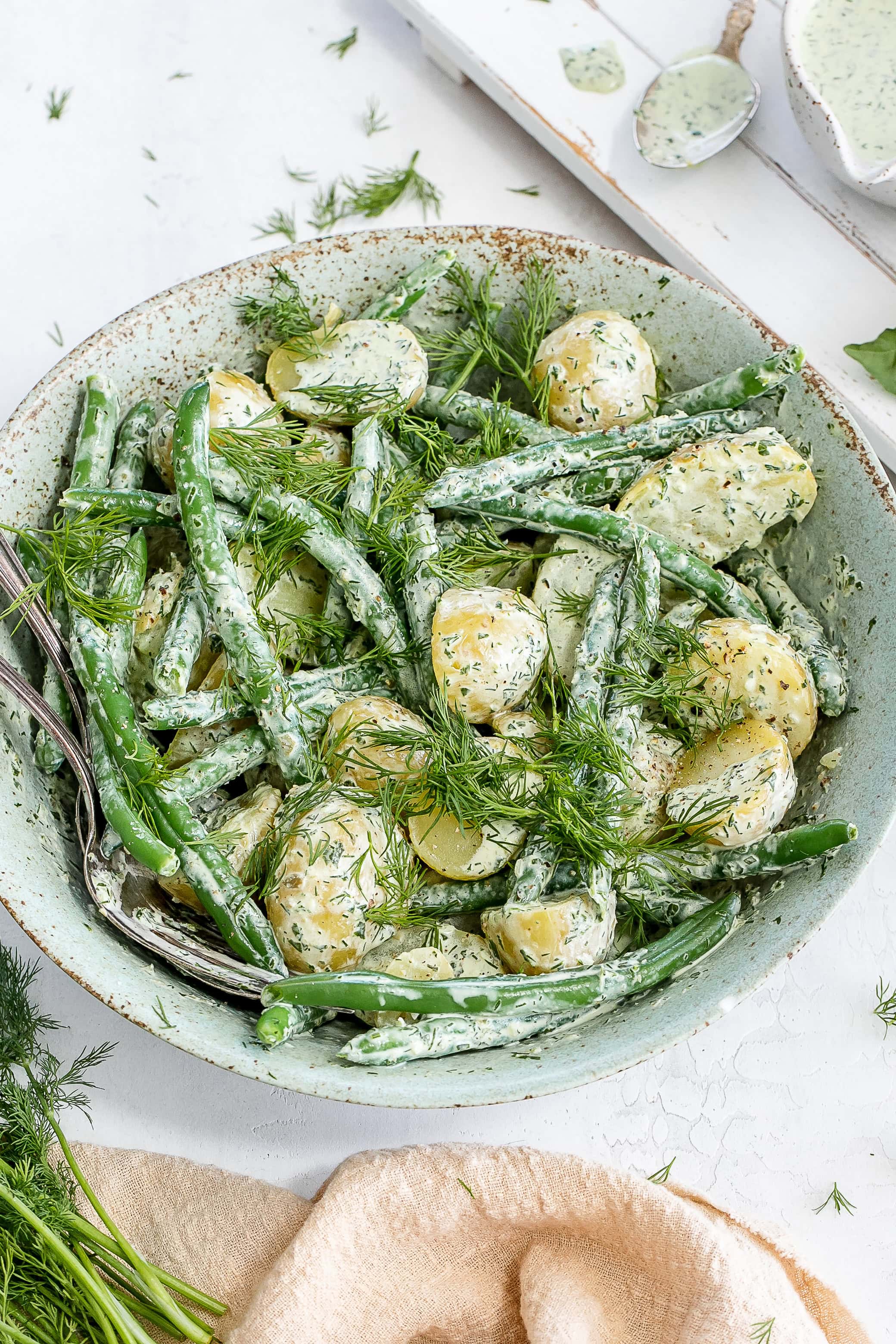 green goddess potato salad in salad bowl.
