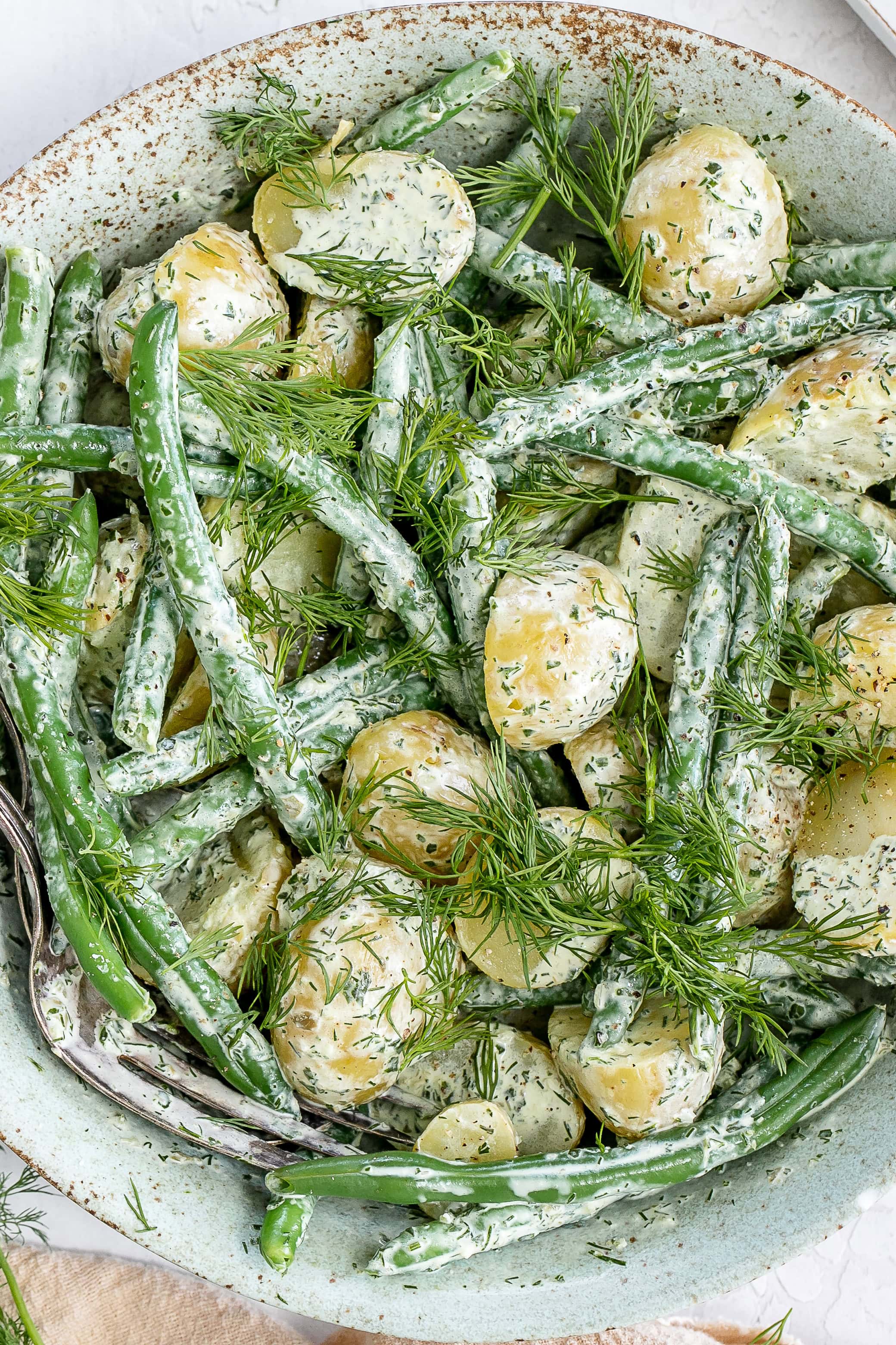 green goddess potato salad in salad bowl.