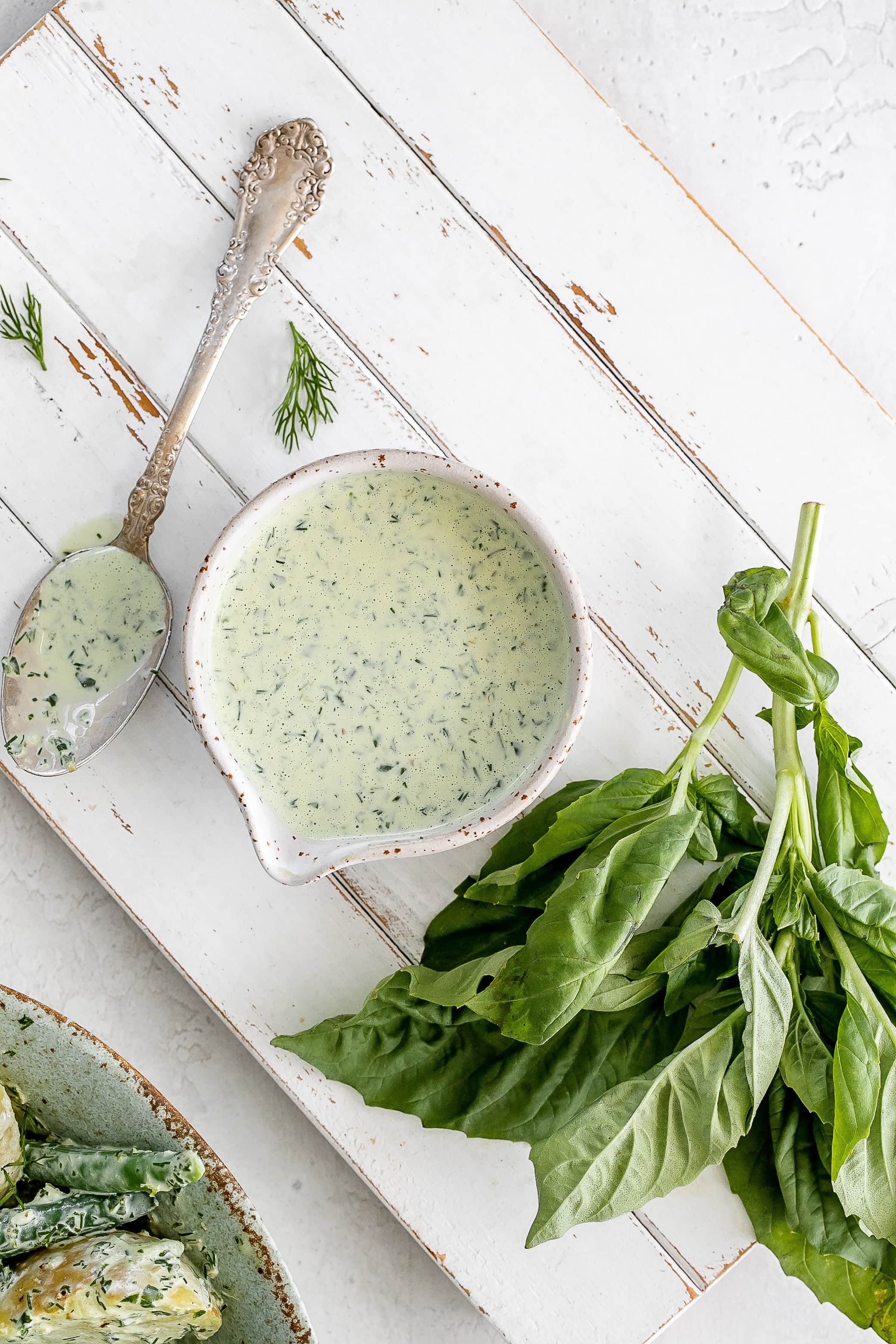 green goddess dressing in bowl.