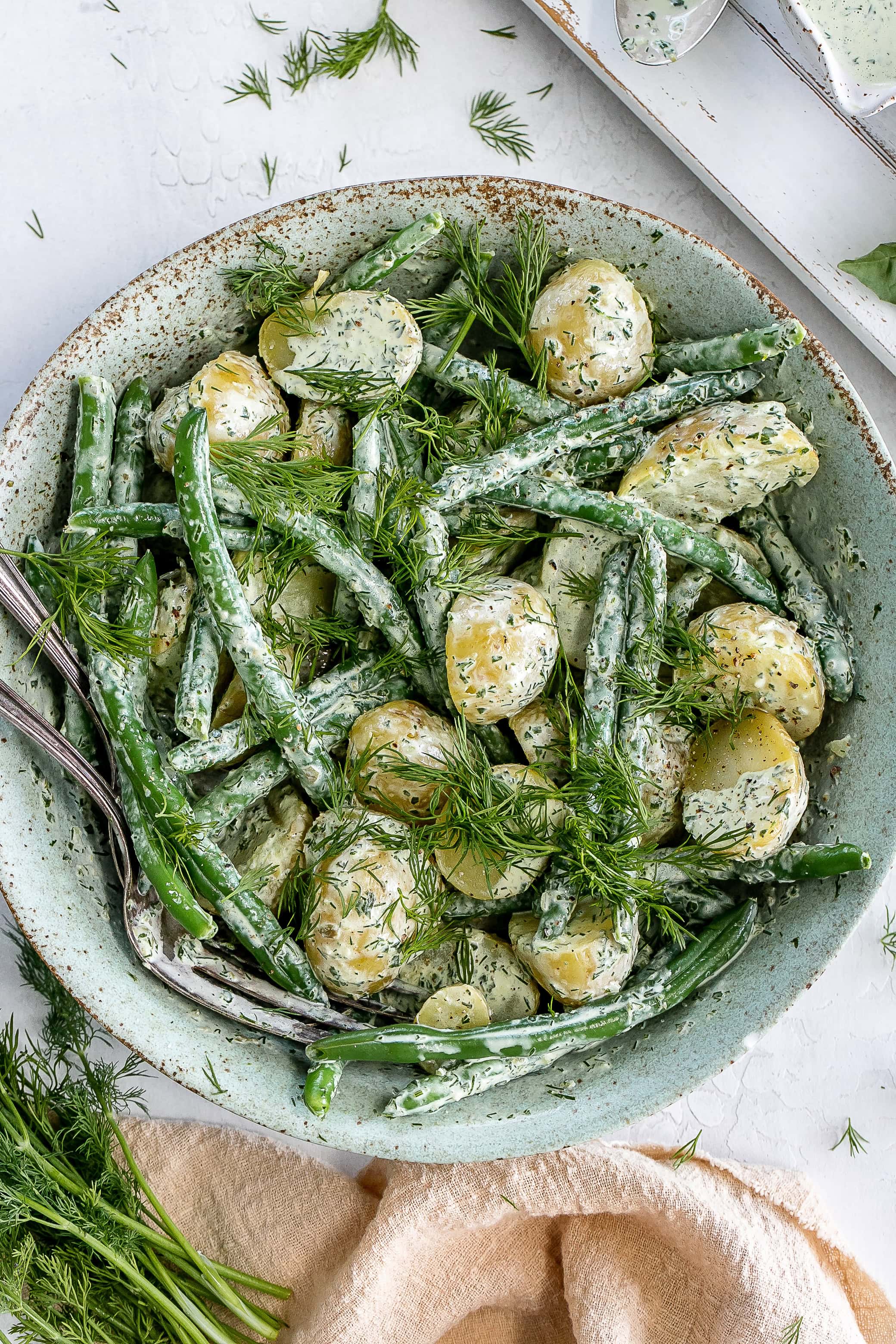 green goddess potato salad in salad bowl.