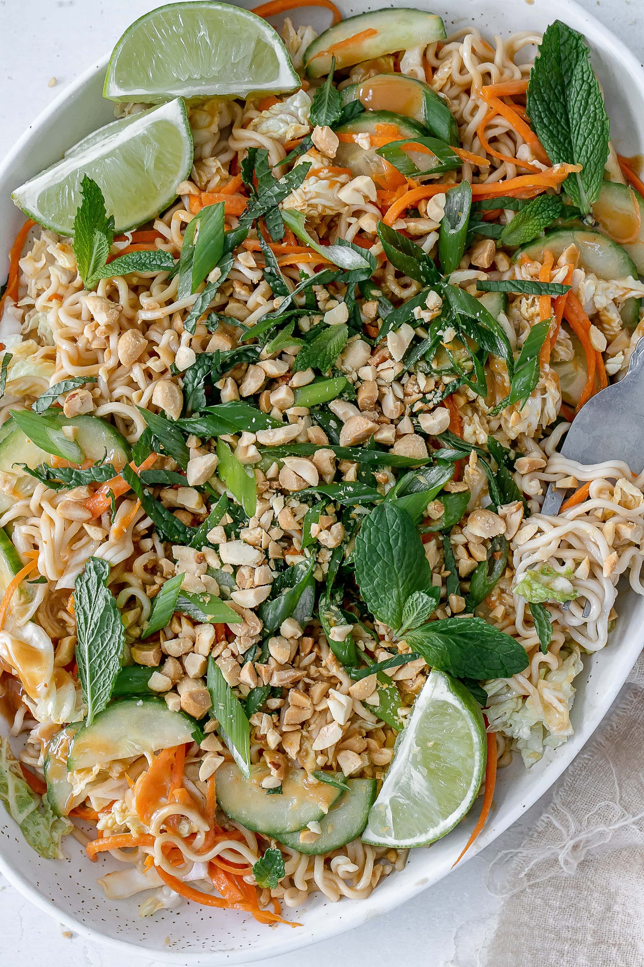 cold ramen noodle salad on a platter.