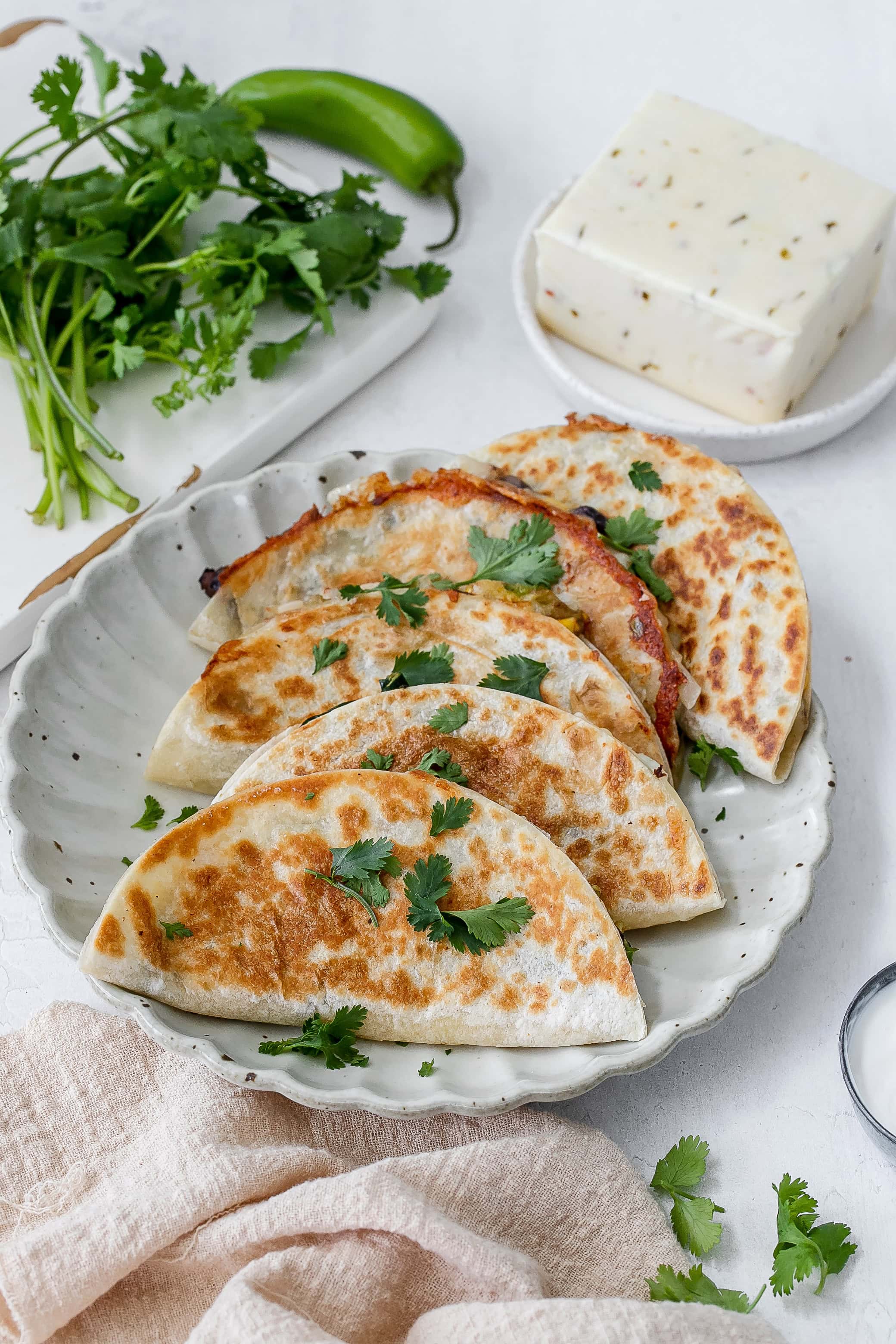 zucchini quesadillas on a plate.