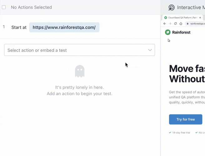 Embedded Tests in Rainforest QA example