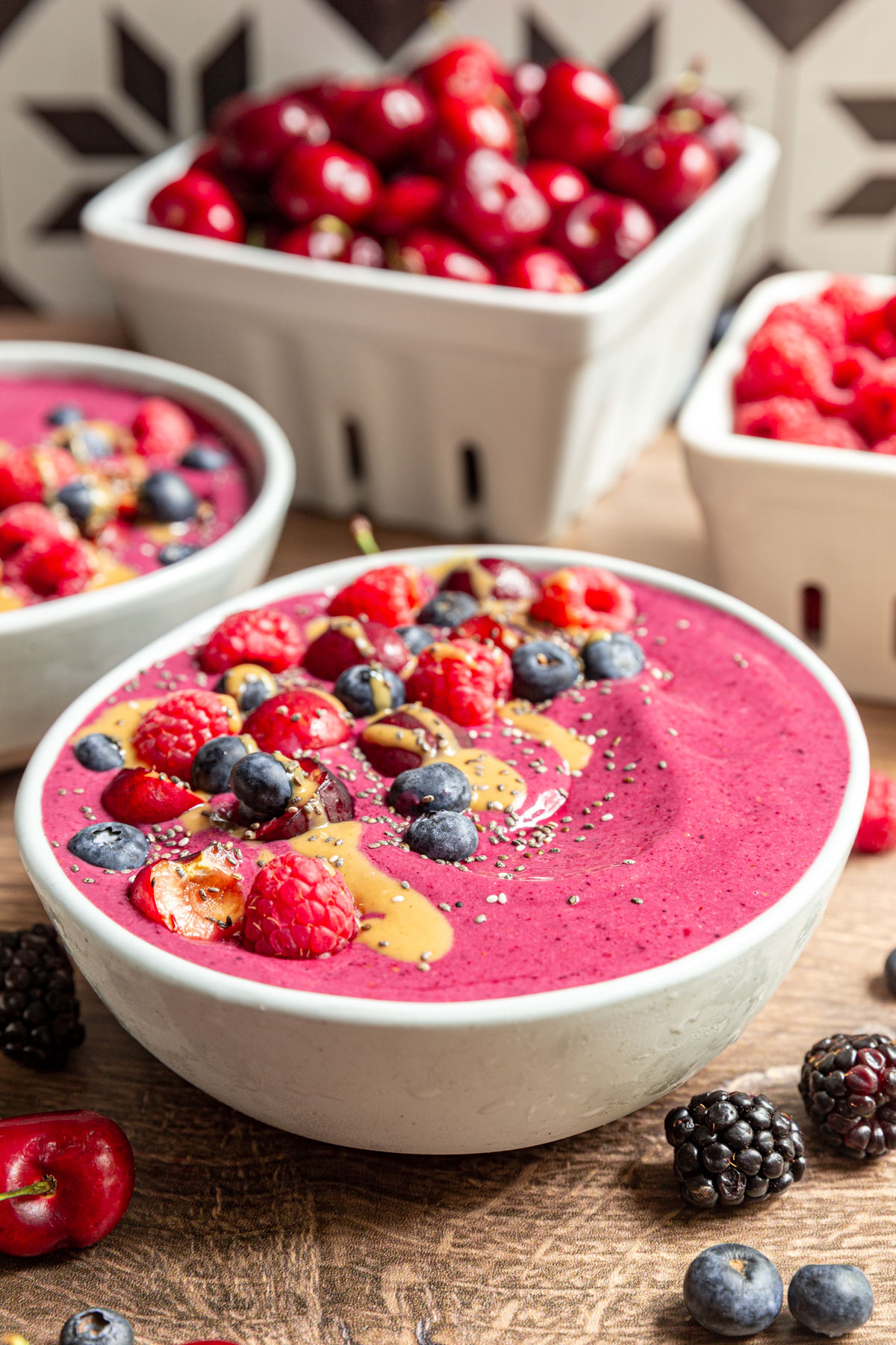 A Cherry Berry Smoothie Bowl ready to serve.