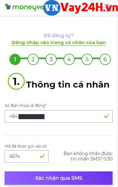 Các bước đăng ký vay tiền MoneyVeo 3