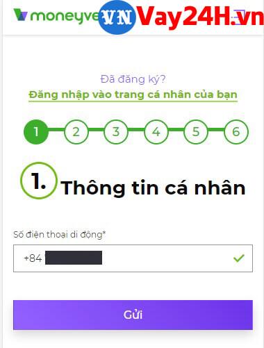 Các bước đăng ký vay tiền MoneyVeo 2