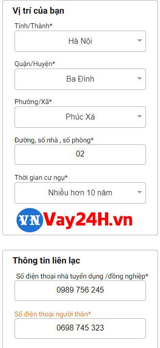 Nhập thông tin địa chỉ nơi sống