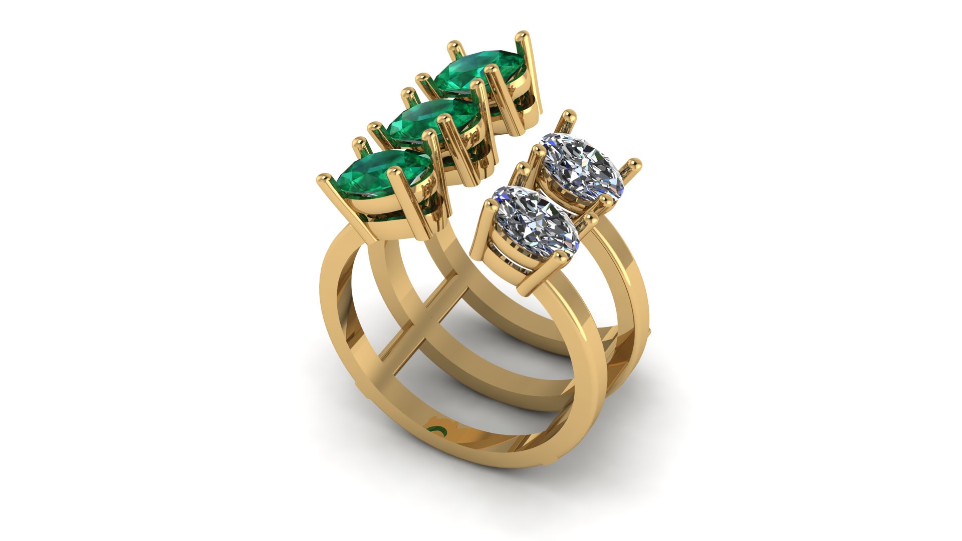 Emerald And Diamond Five Stone Oval Ring