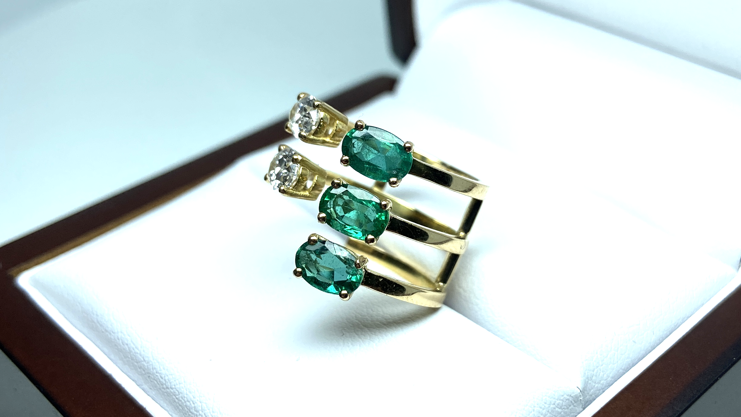 Oval Five Stone Emerald & Diamond Ring