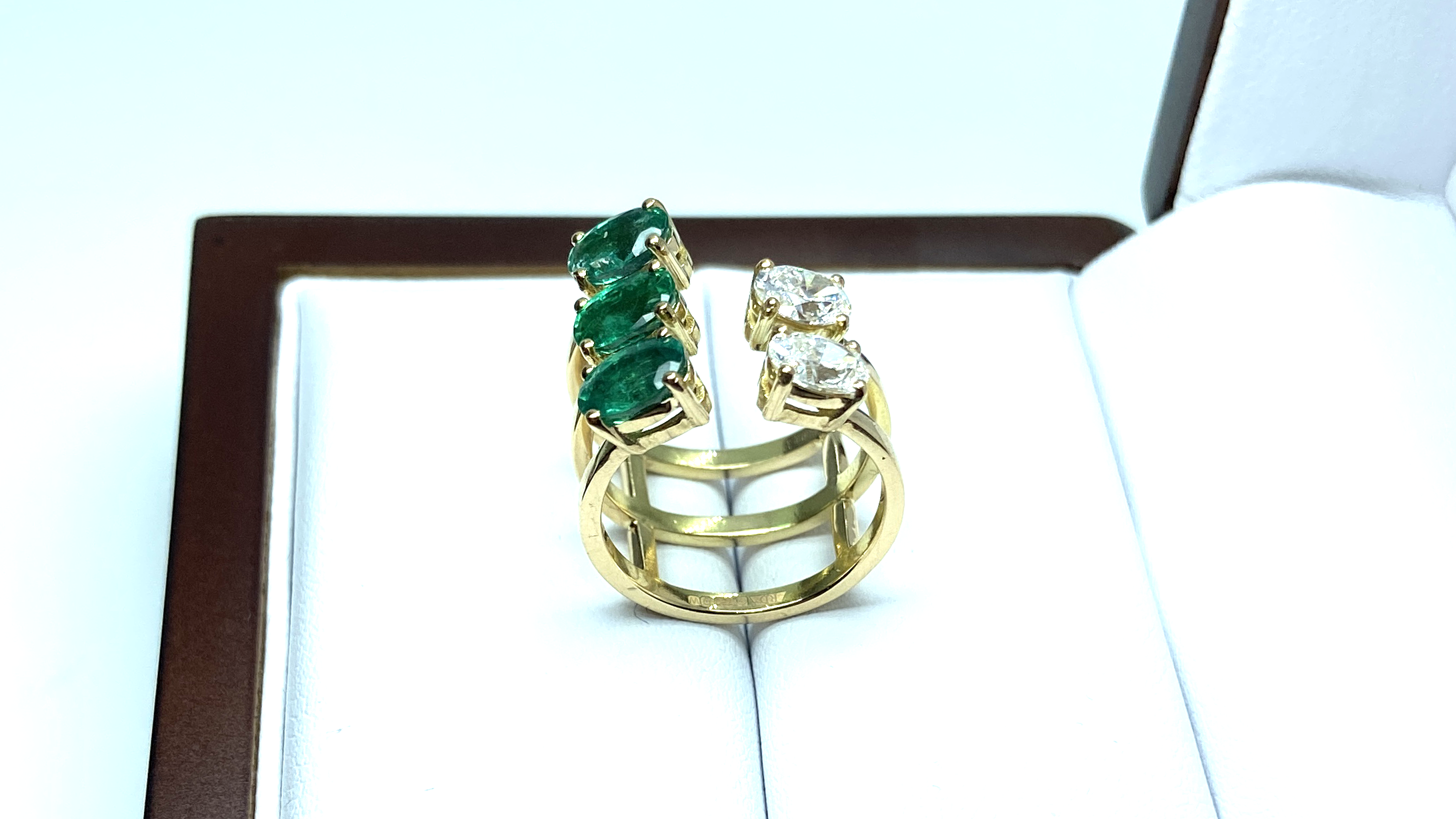 Oval Five Stone Emerald & Diamond Ring
