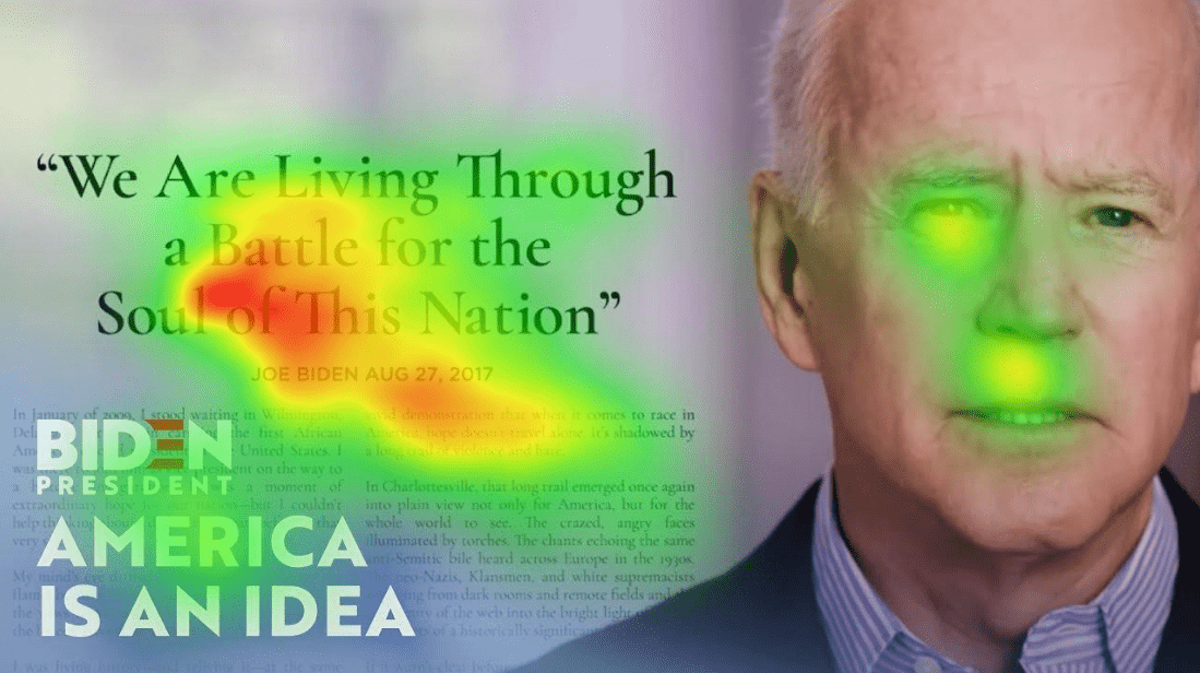 Joe Biden ad with heatmaps over it.