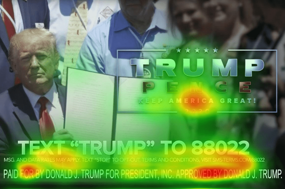 Trump ad with heatmaps over it.