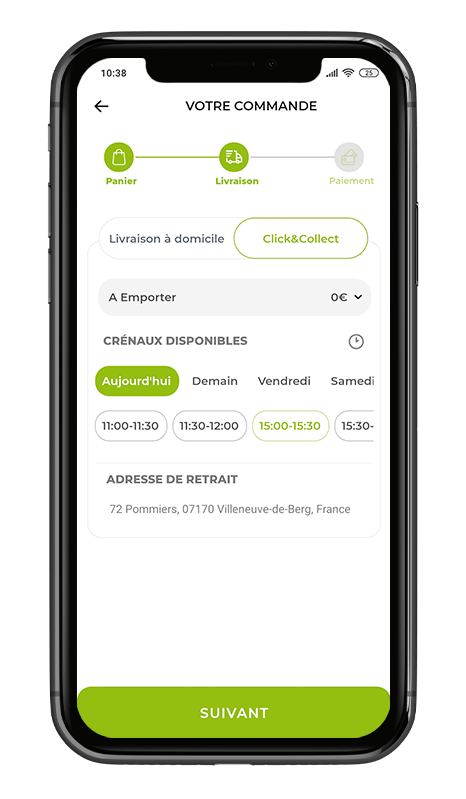 Screenshot Application - Mode de livraison