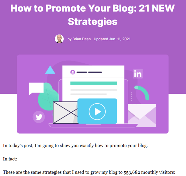 Blog introduction example from Backlinko