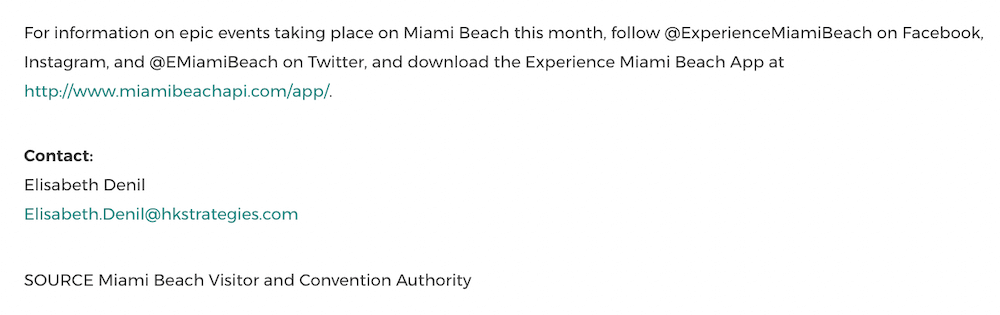 Miami Beach press release information