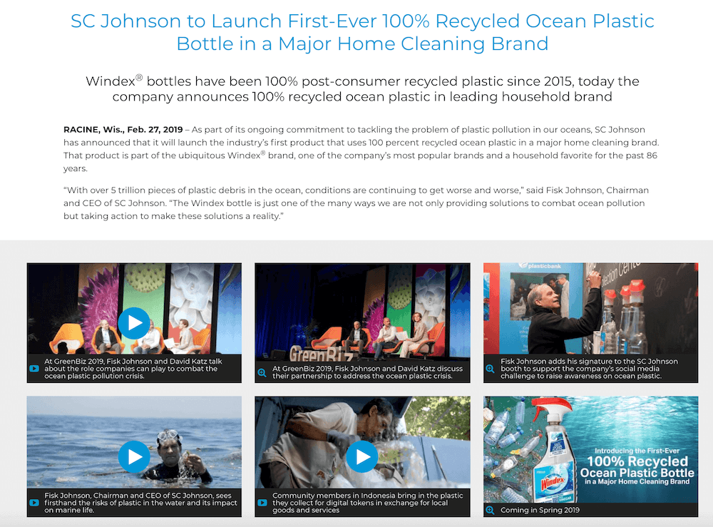 SC Johnson press release example