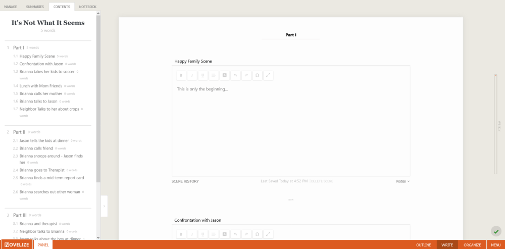 Novelize software for writing a book