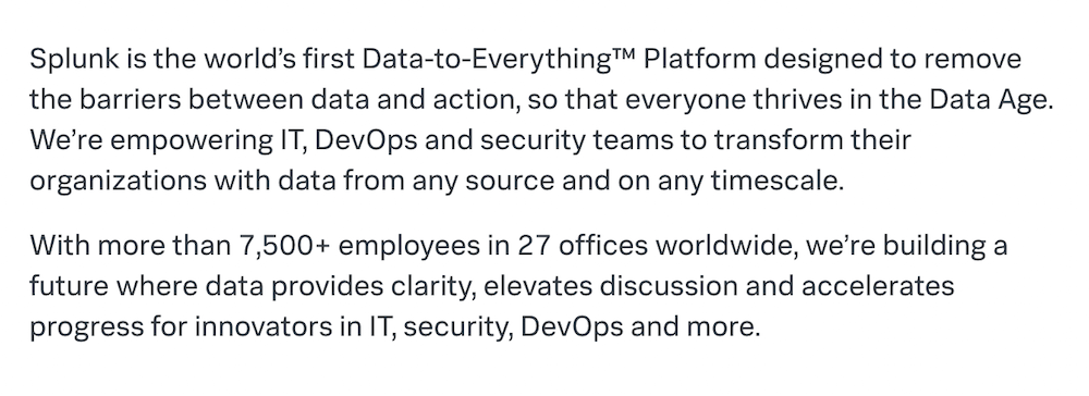 splunk company bio example