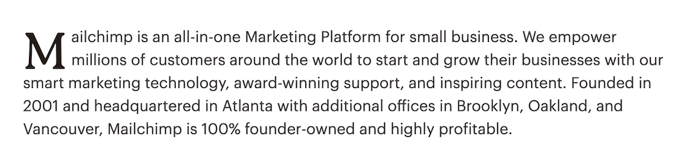 mailchimp company bio example