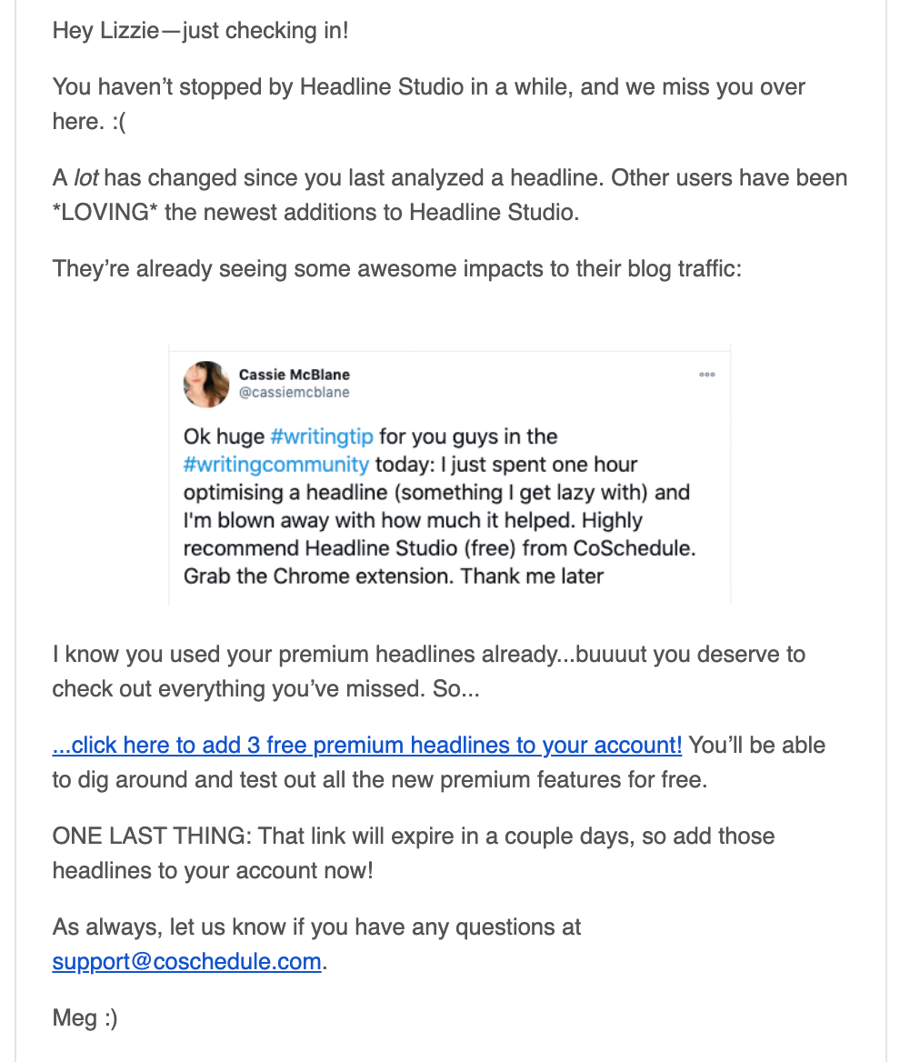 CoSchedule email marketing example