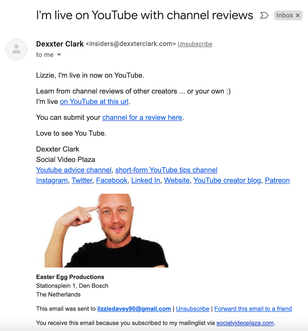 Social Video Plaza email marketing example