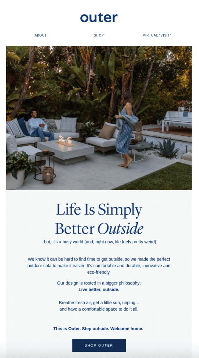 Outer email marketing example