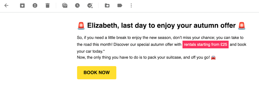 Europcar marketing email example