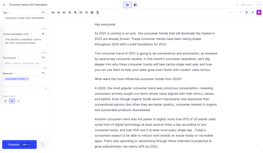 Writing marketing emails with Jarvis