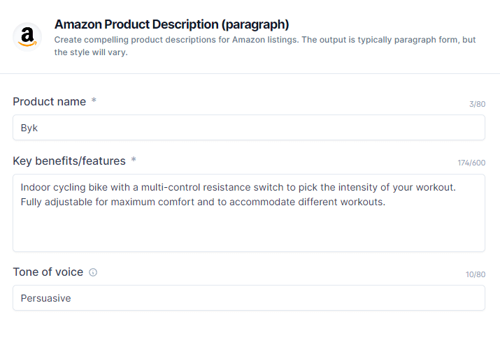 Jarvis Amazon Product Description Template Input