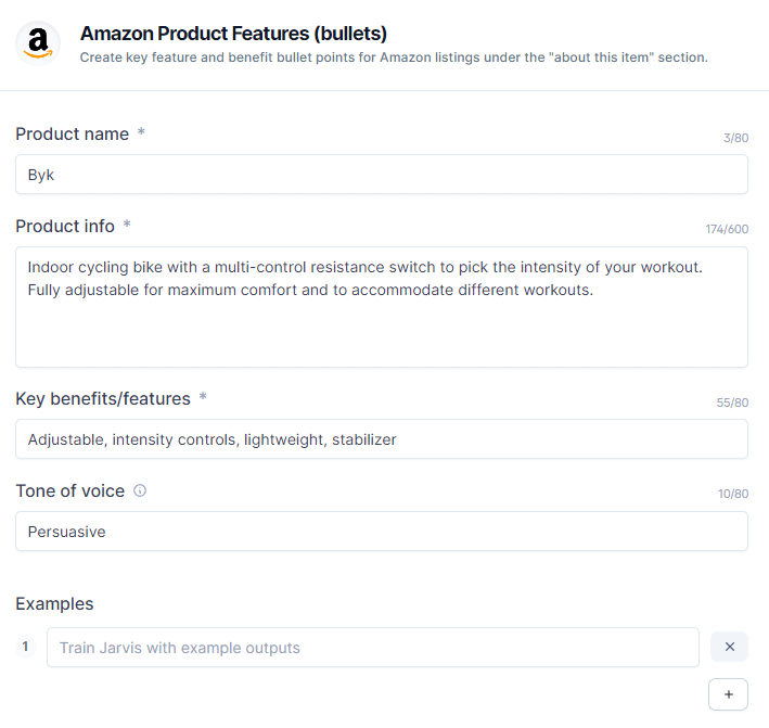 Jarvis Amazon Product Features Input 2