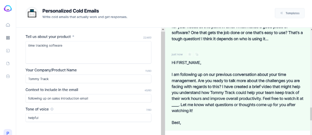Sales follow up email template generated by Jarvis AI