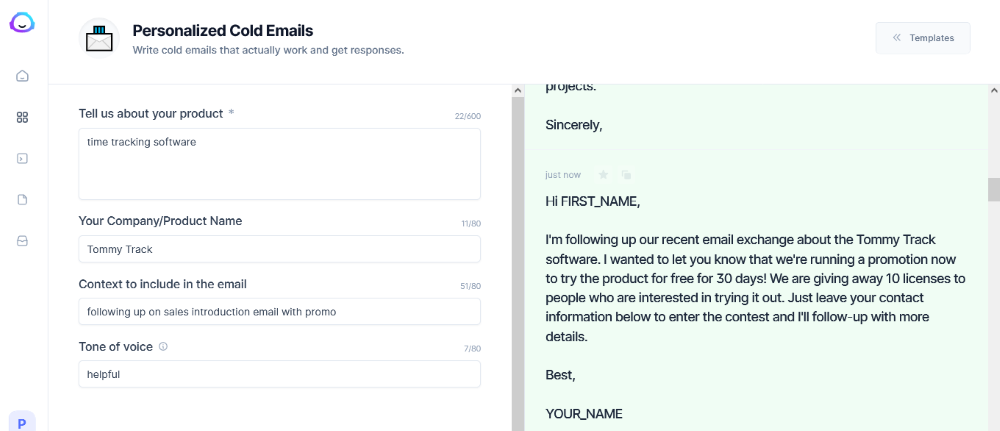 Sales follow up email template generated by Jarvis AI