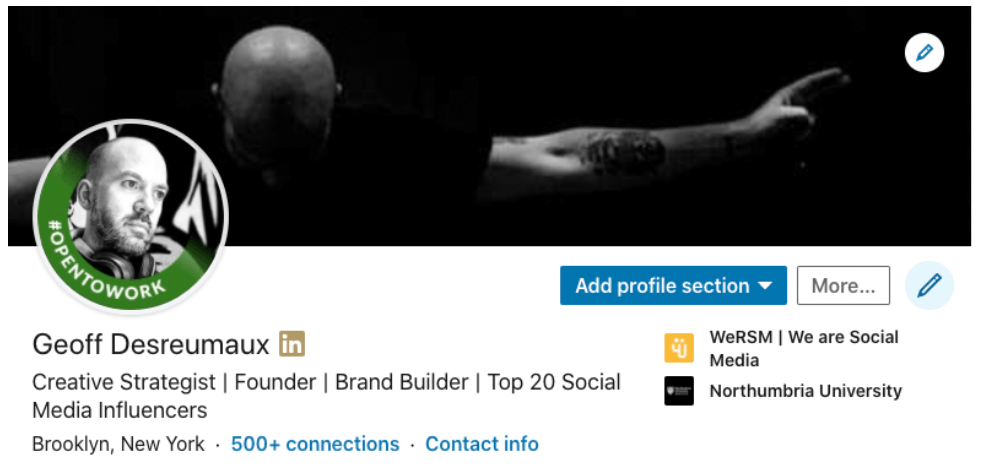 Open to work tag on LinkedIn