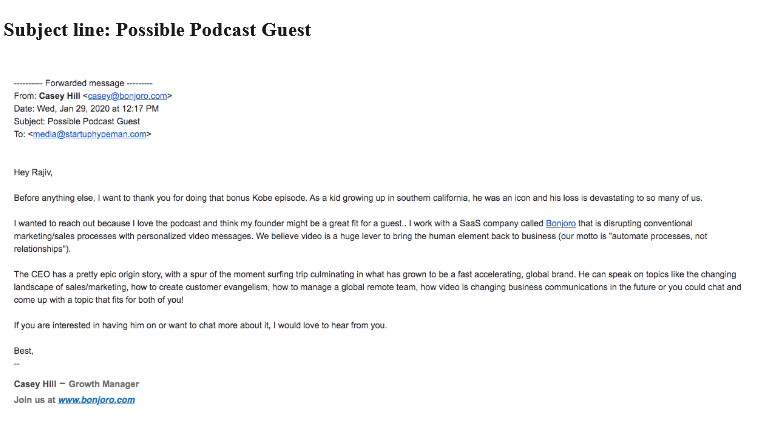 Casey Hill to Rajiv Nathan - How to Pitch a Podcast Pitch Example