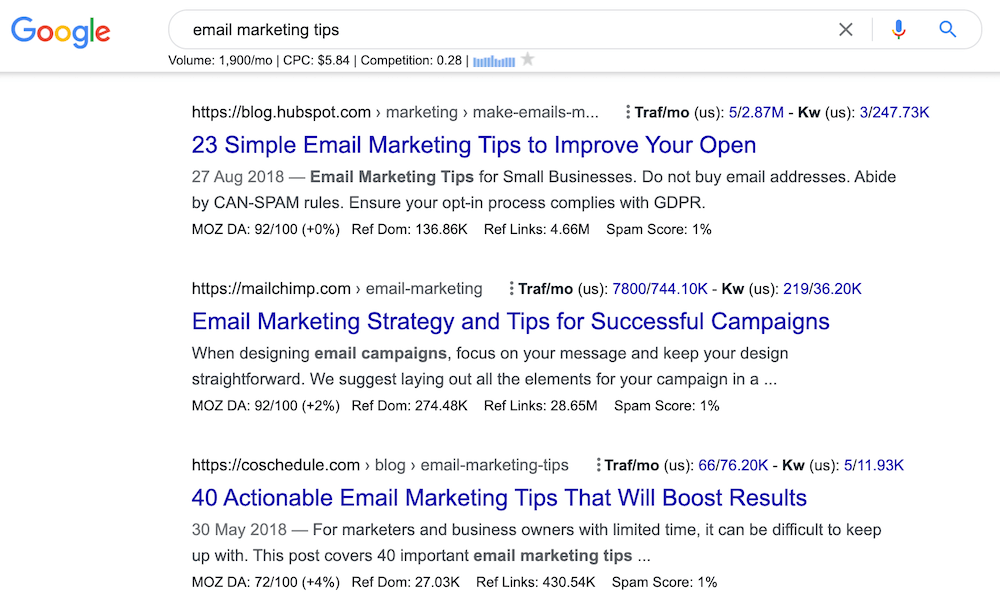 Email marketing tips sample title tags