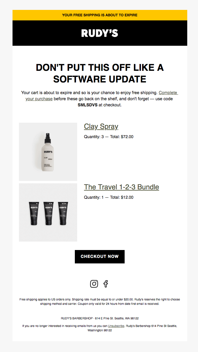 Rudys Abdandoned Cart Email