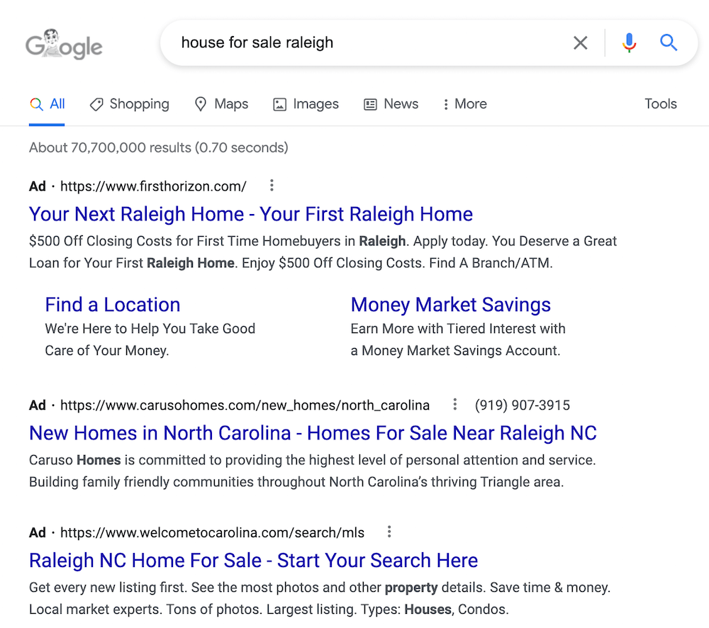 Real estate listings ads in Google