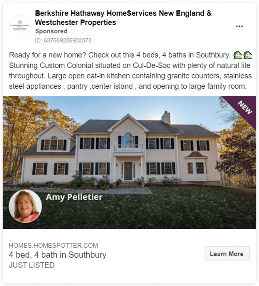 Property listing Facebook ad example