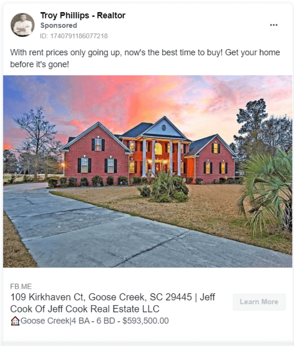 real estate ad example sponsored