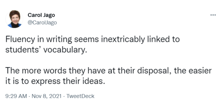 Carol Jago tweet - what makes a good writer
