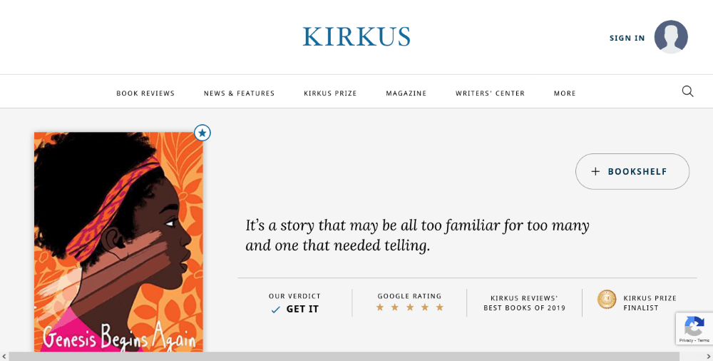 Kirkus’s review of Genesis Begins Again