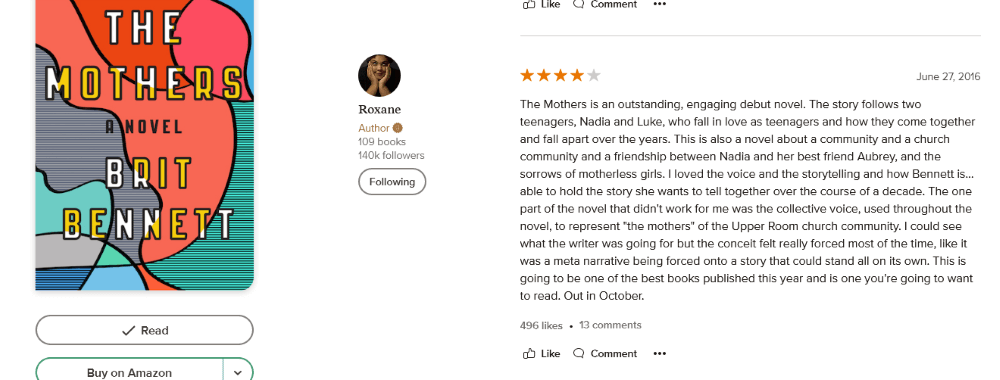 Roxane Gay’s Goodreads review of The Mothers by Brit Bennett
