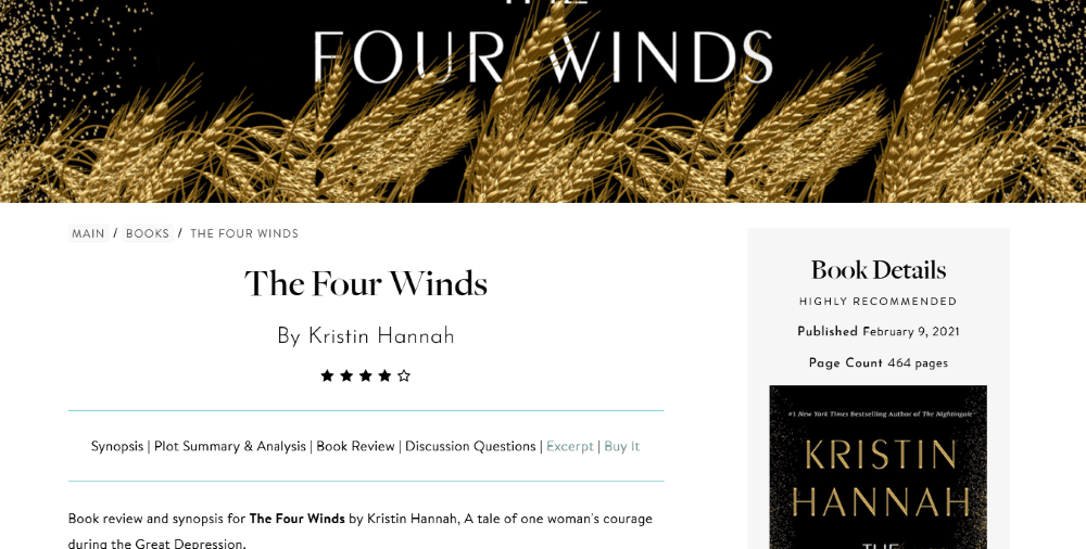 TheBibliophile’s review of The Four Winds by Kristin Hannah