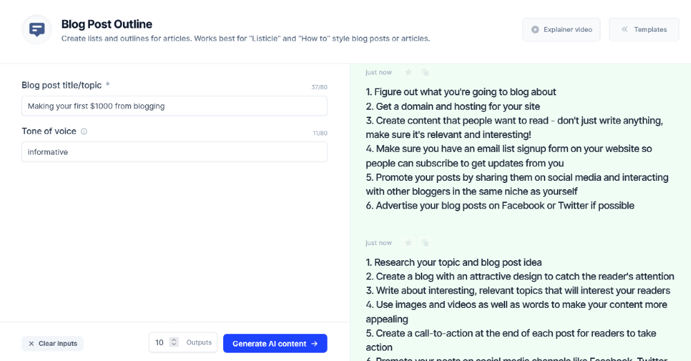 Blog Post Outline template - how to monetize a blog