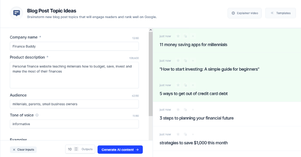 Jarvis Blog Post Topic Ideas template - how to monetize a blog