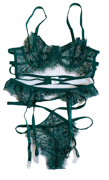 a black mesh lingerie set with red hearts