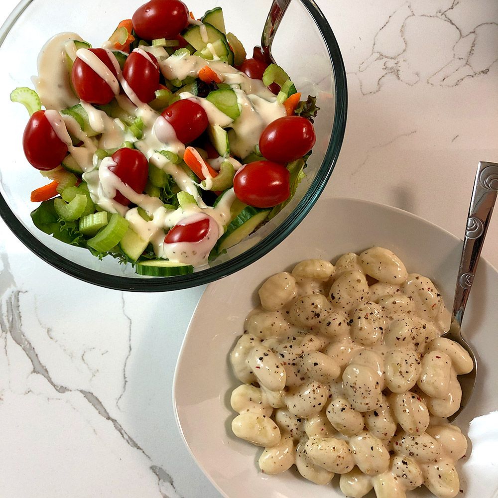 Gnocchi with Alfredo Sauce and Salad