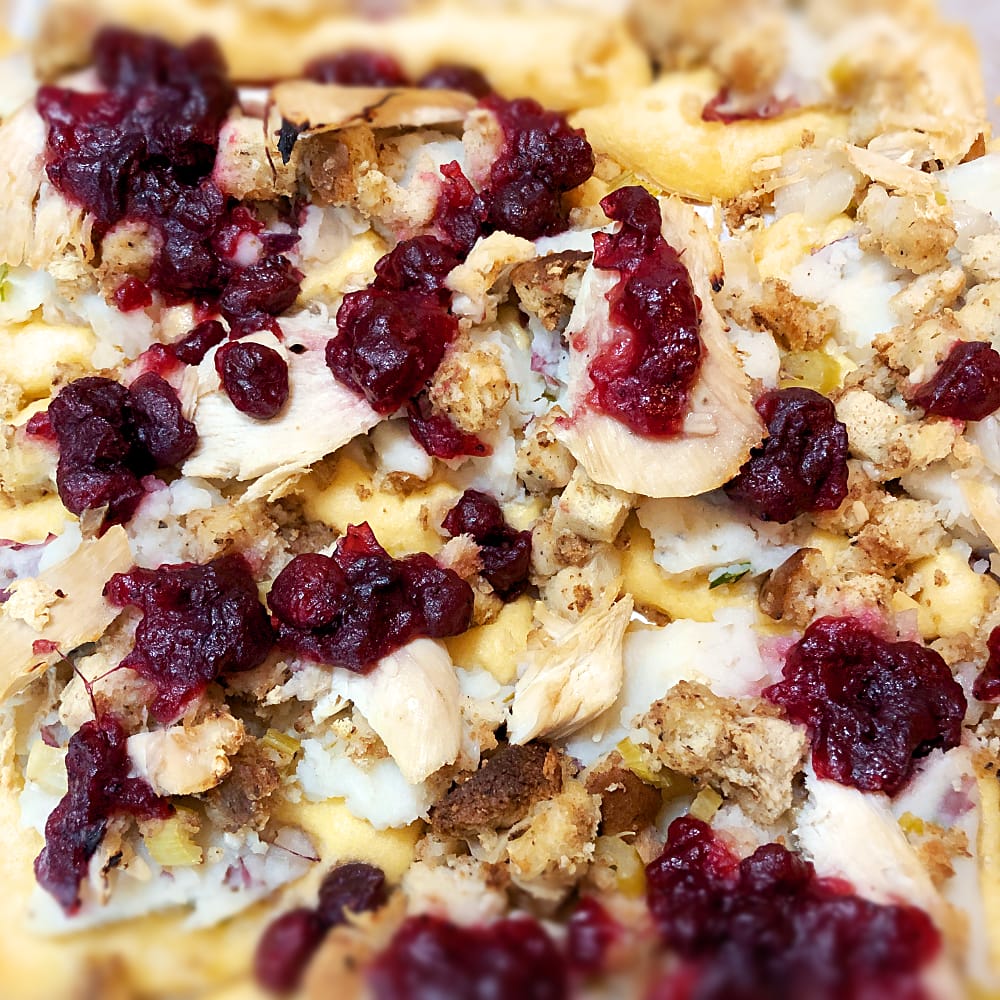 Crescent Rolls with Turkey, Mashed Potatoes, Stuffing, and Cranberry Sauce