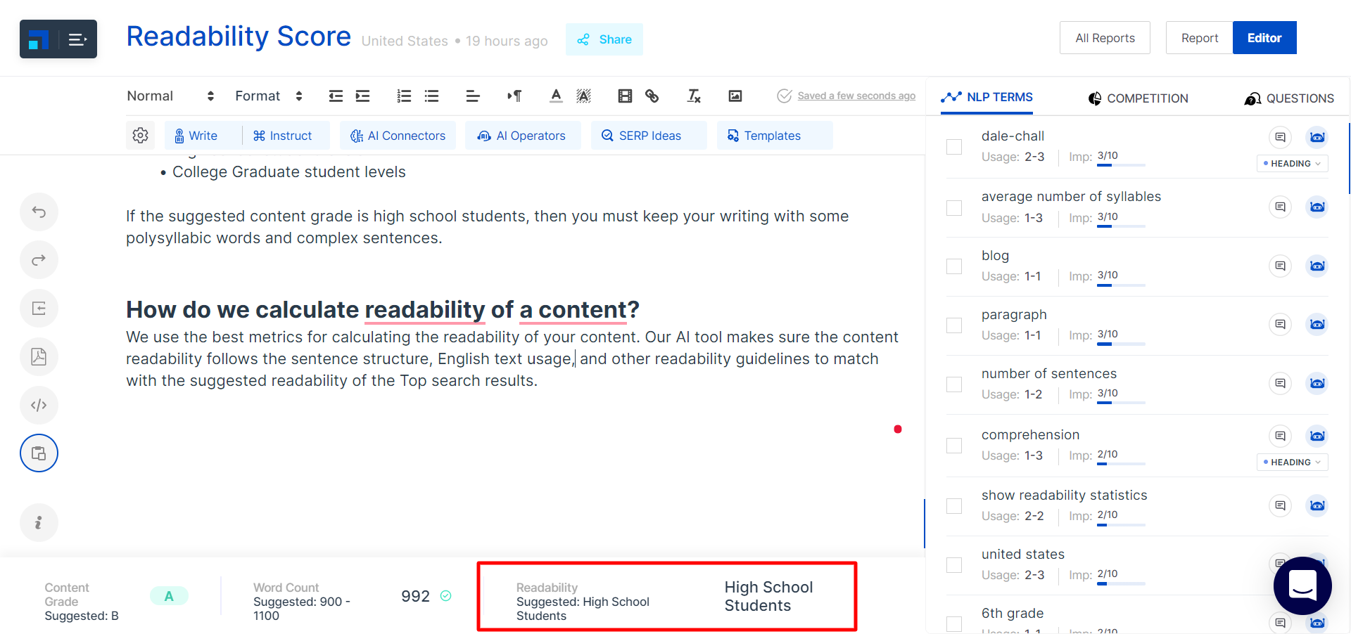 readability score example