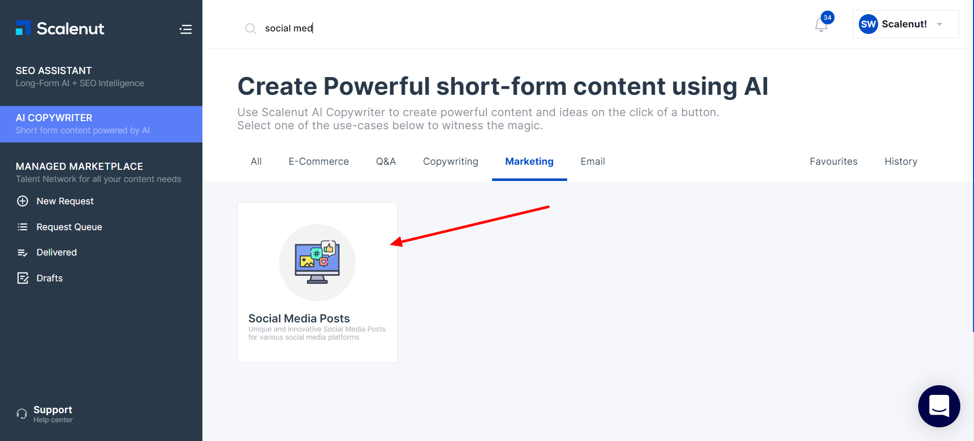 Scalenut AI Copywriter dashboard